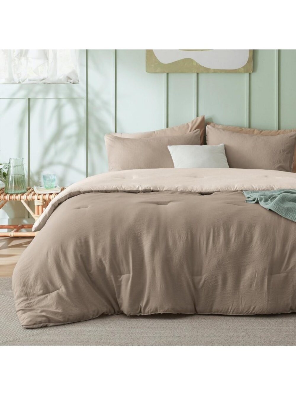 Cozy King Comforter Set 3-Piece Soft Bedding, Prewashed Khaki/Beige 104"x90